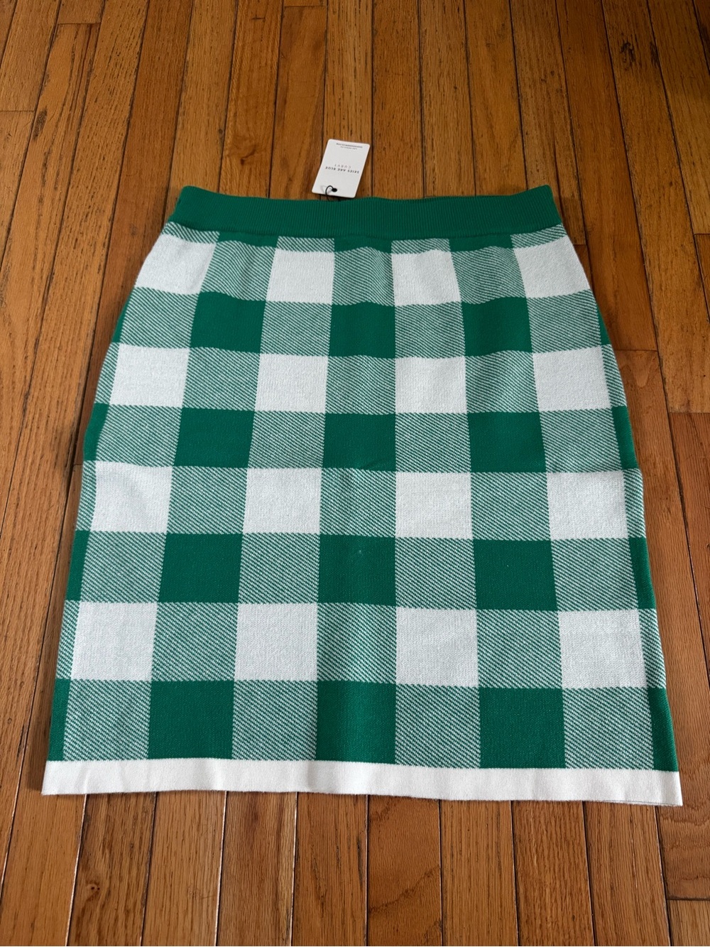 Skies Are Blue Green & White Check Pencil Skirt